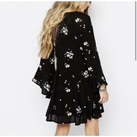 Free People Black Floral Dress Size 6 Mini Boho - Picture 11 of 11